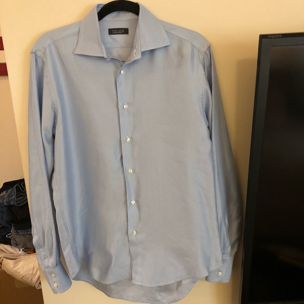 Zara Man blue dress button down career shirt